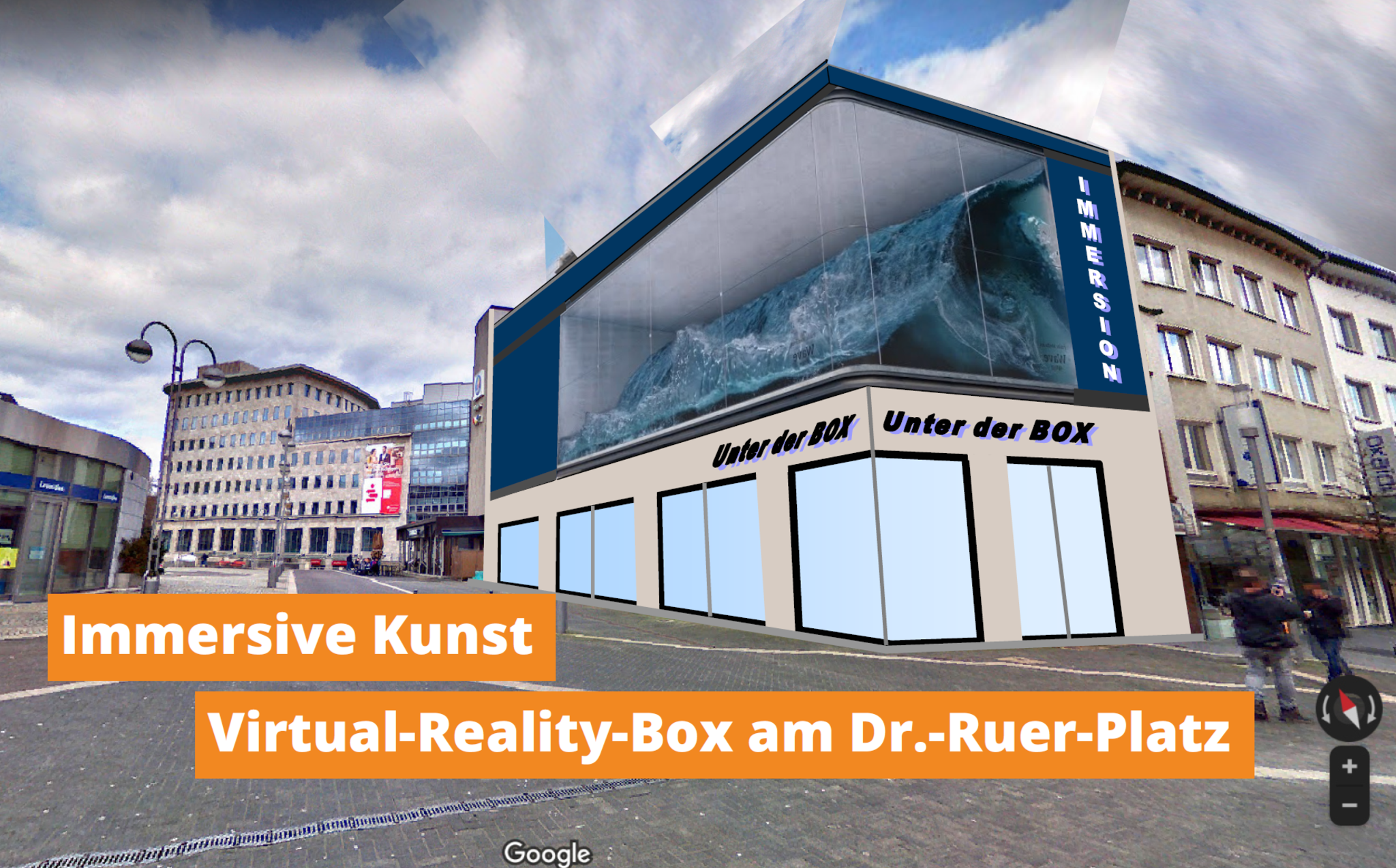 Virtual-Reality-Box at Dr.-Ruer-Platz: A meter high waves, a landing spaceship or a life-size whale in Bochum