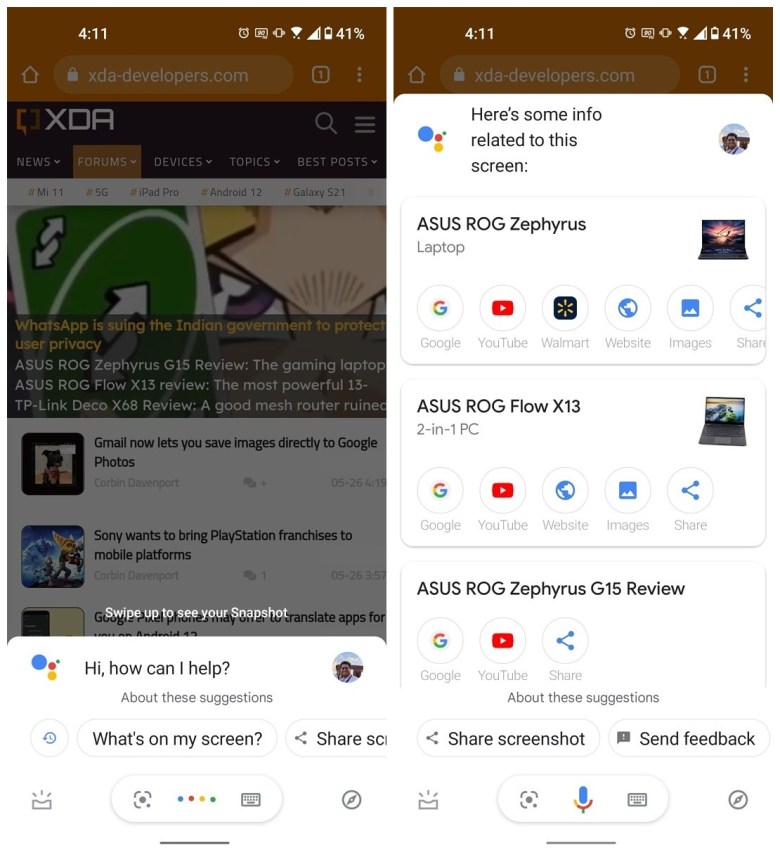 What is on my screen google assistant