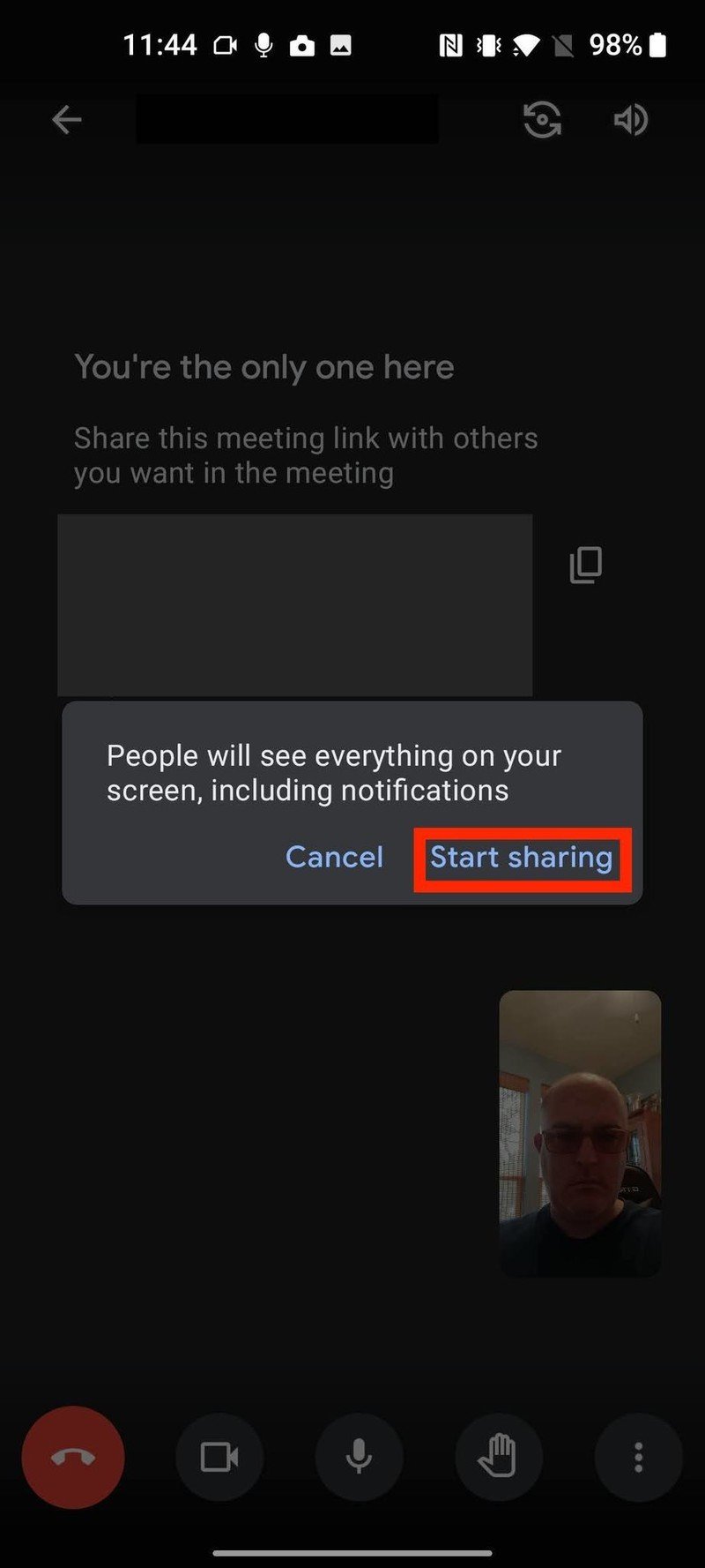 How to share a Google Meet Mobile 3 screen