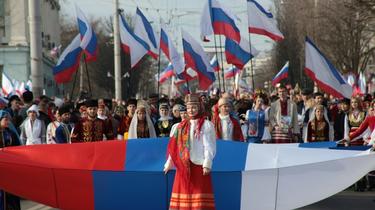 A parade to celebrate the five-year anniversary of Russia's annexation of Crimea in Simferopol on March 15, 2019 [STR / AFP]