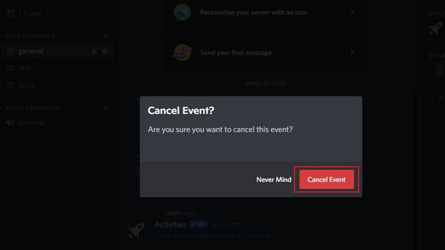 Confirm event cancellation