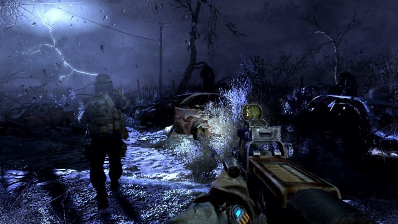 Metro Redux, our character explores the surface at night