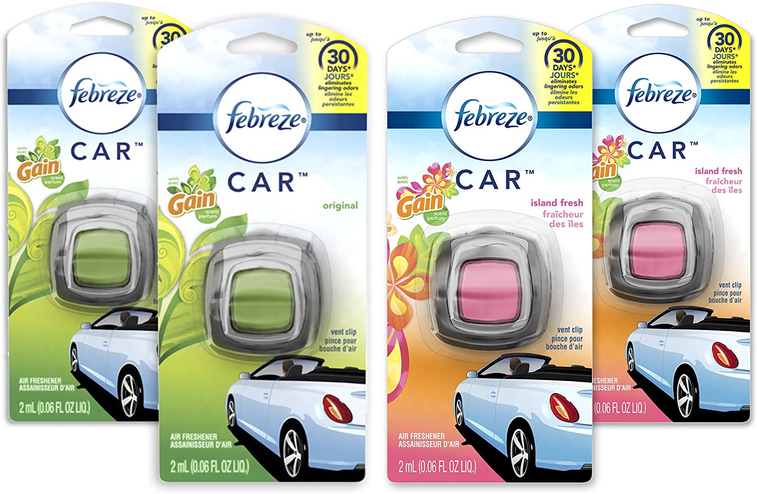 A set of four car air freshener clips from Febreze, one of the best car interior accessories